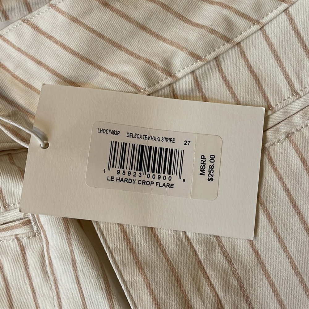 NWT Frame Le Hardy Crop Flare Jeans Size 27 White with Khaki Pinstripe - Picture 7 of 7